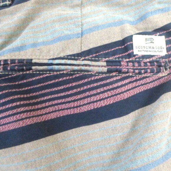 Scotch & Soda Mens 32 Shorts Striped Chino Navy Blue Gray - Picture 4 of 7